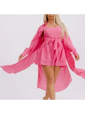 NWT Pink Two-Piece Shorts Romper Set with Long Shirt